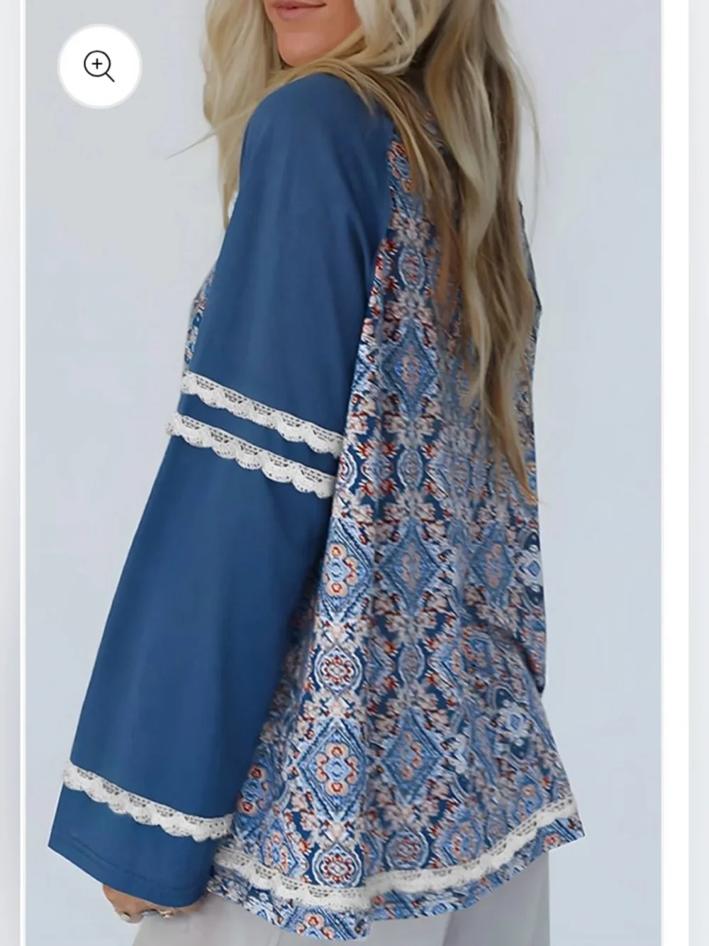 Blue paisley Patterned Boho Long Sleeve Top by POL - Picture 3 of 11